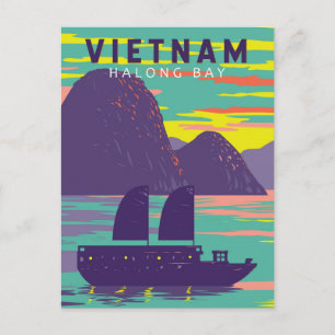 Carte Postale Ha Long Bay Vietnam Junk Boat Voyage Art Vintage