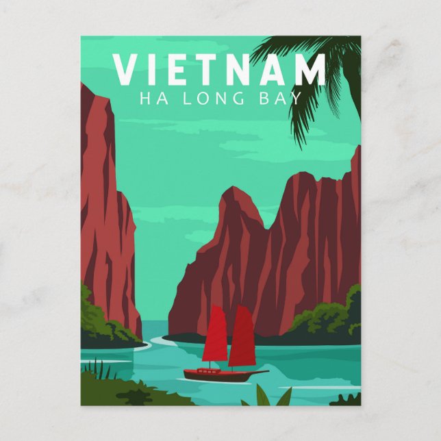 Carte Postale Ha Long Bay Vietnam Travel Vintage Art (Devant)