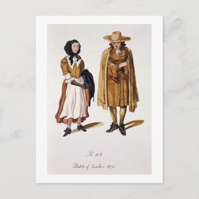 Carte Postale Habits de Quakers, 1675 (gravure colorée) (Devant)