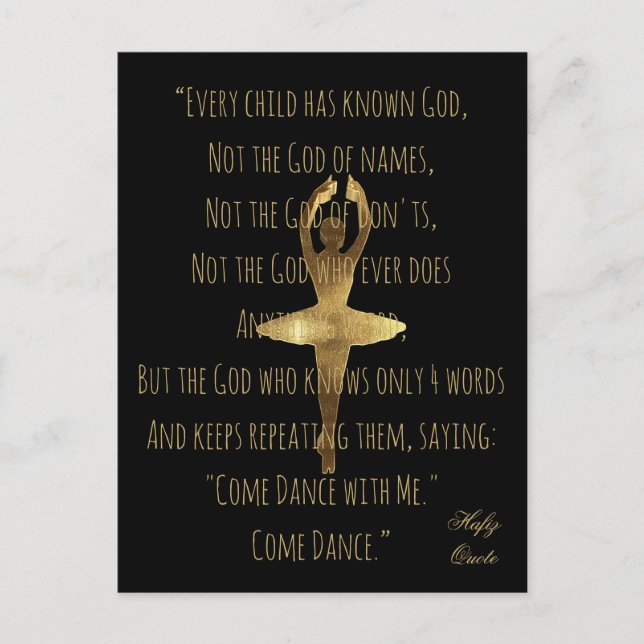 Carte Postale Hafiz Citation sur la danse Golden Ballet Dancer (Devant)