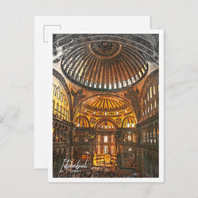 Carte Postale Hagia Sophia Istanbul Turquie Couleur croquis (Devant / Derrière)