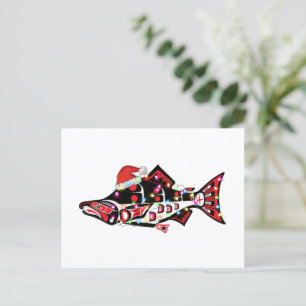 Carte Postale Haida Esprit Saumon Animal avec lumières de Noël