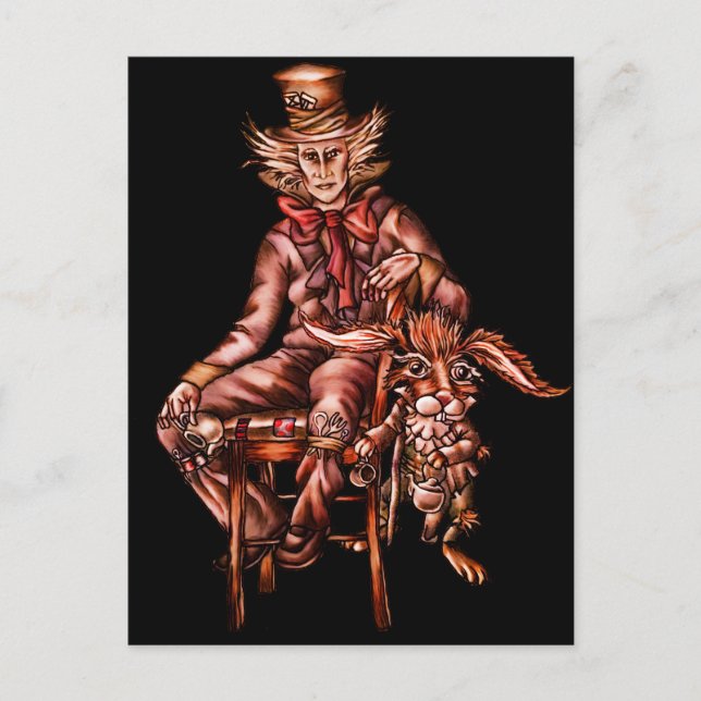 Carte Postale Haine folle avec dessin de lièvre de mars (Devant)