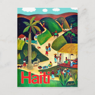 Carte Postale Haïti, peuple autochtone dans un village tropical,