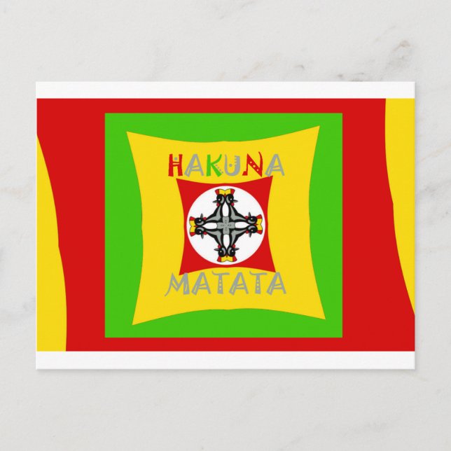 Carte Postale Hakuna Matata Rasta Couleur Rouge Or Vert (Devant)