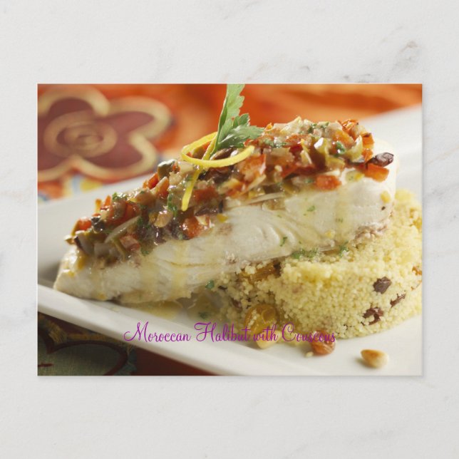 Carte Postale Halibut marocain avec Couscous (Devant)