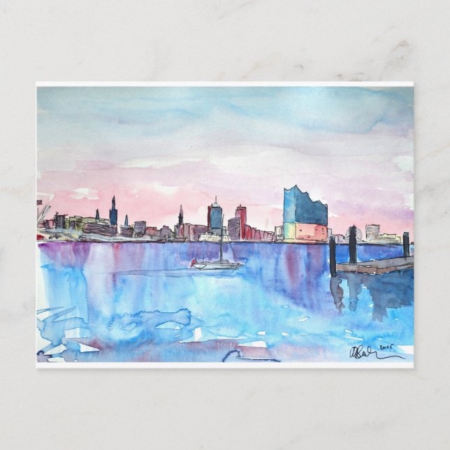 Carte Postale Hall Philharmonique Elbe Et Skyline Du Port De Ham (Devant)