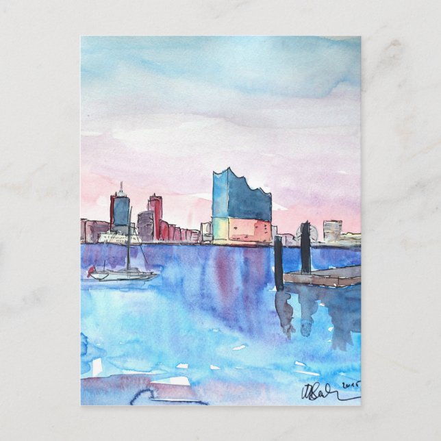 Carte Postale Hall Philharmonique Elbe Et Skyline Du Port De Ham (Devant)