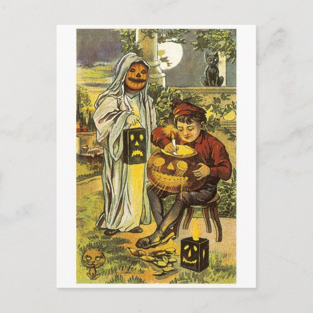 Carte Postale Halloween à l'ancienne, Jack-o-lanterne (Devant)