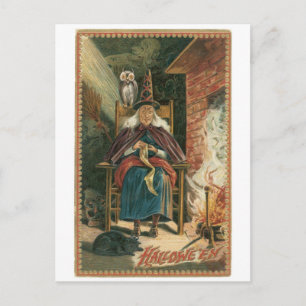 Carte Postale Halloween à l'ancienne, sorcière