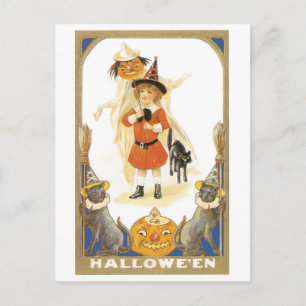 Carte Postale Halloween à l'ancienne, sorcière