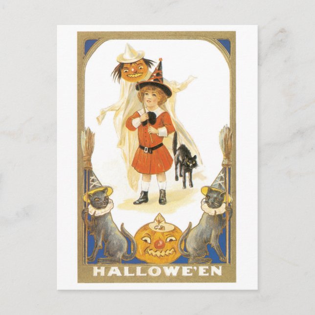 Carte Postale Halloween à l'ancienne, sorcière (Devant)
