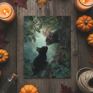 Carte Postale Halloween Adorable Kitten rencontre Bat