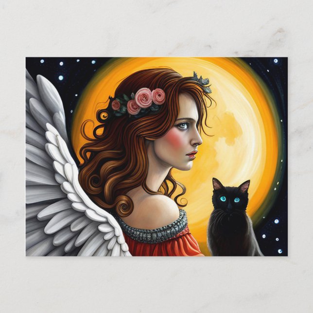 Carte Postale Halloween Angel et chat noir (Devant)