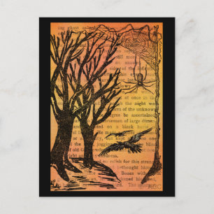 Carte Postale Halloween Arbres Éffrayants Oiseaux Spiderweb