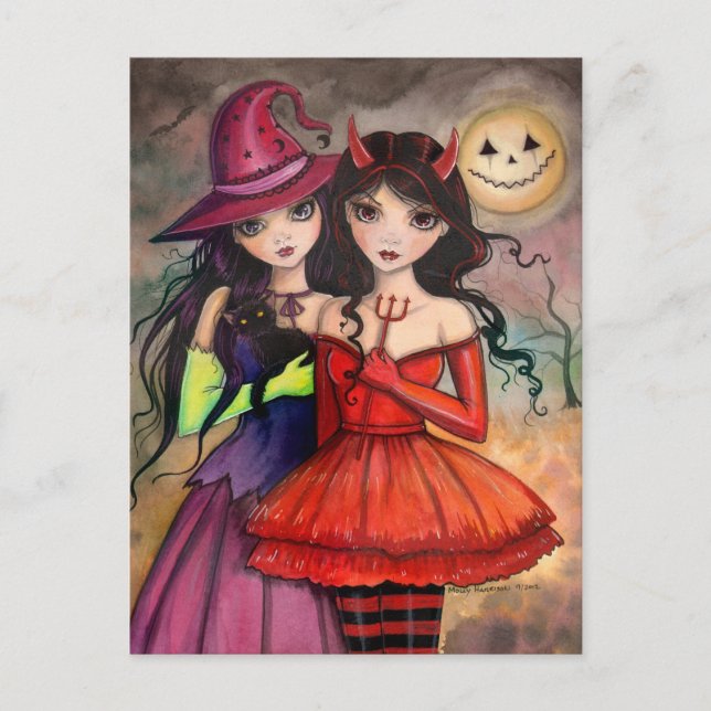 Carte postale Halloween Art gothique sorcière et d (Devant)