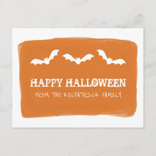 Carte postale Halloween Bats Aquarelle Blanc Orang