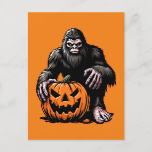 Carte Postale Halloween Bigfoot Citrouille Peur