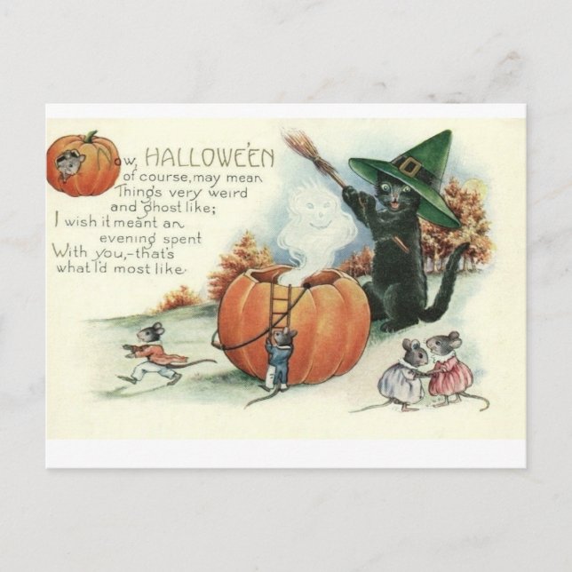 Carte Postale Halloween Black Cat Kitten Mice Mouse Postcard (Devant)