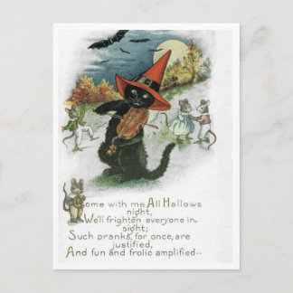 Carte Postale Halloween Black Cat Kitten Mice Mouse Postcard