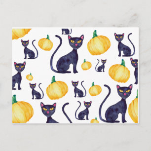 Carte Postale Halloween Black Cats And Orange Pumpkins Design