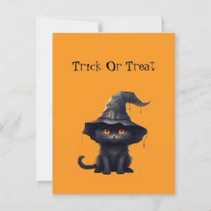 Carte Postale Halloween Black Witchy Kitten Chat Sorcière