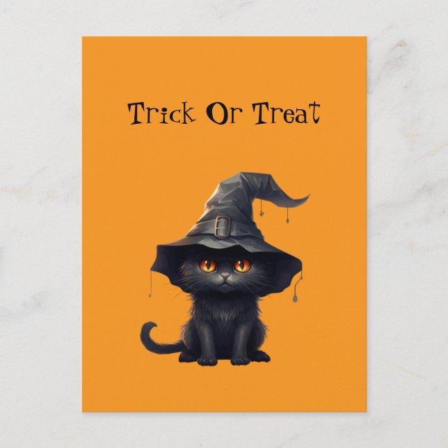 Carte Postale Halloween Black Witchy Kitten Chat Sorcière (Devant)