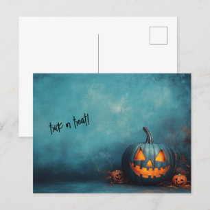 Carte Postale Halloween Bleu Tricot ou traitement