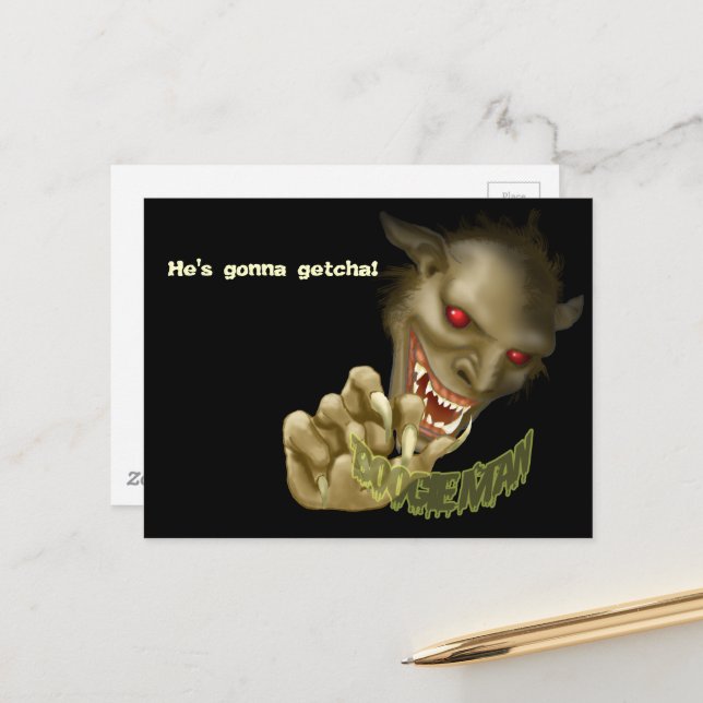 Carte Postale Halloween - Boogie Man va vous chercher ! (Devant/Arrière en situation)