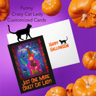 Carte Postale Halloween branché Customisé Crazy Cat Lady Witch