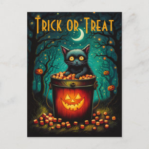 Carte Postale Halloween Candy Bucket Et Chat Noir