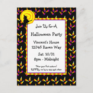 Carte postale Halloween Candy Corn et Witch Invita