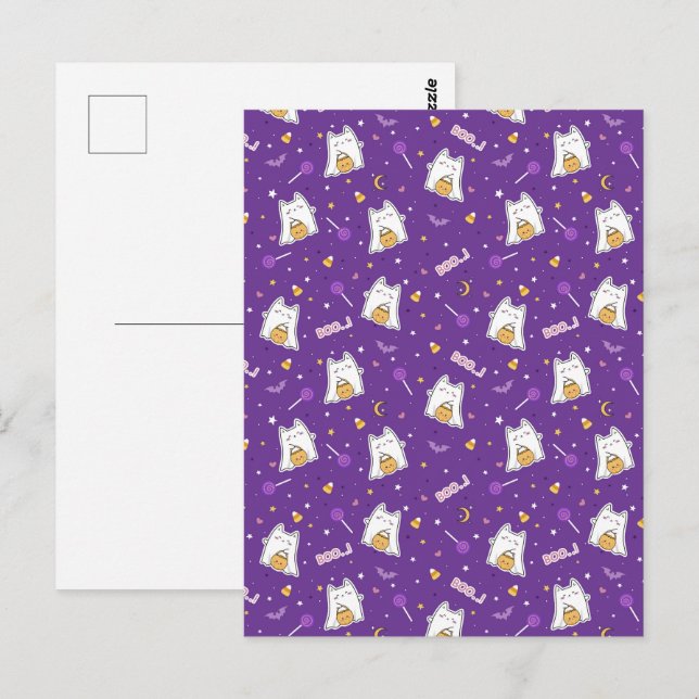 Carte postale Halloween Cat Ghost (Devant / Derrière)