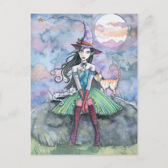 Carte postale Halloween Chat de sorcière 'Sweet an (Devant)