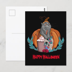 Carte Postale Halloween chat Happy Halloween