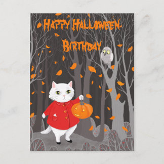Carte Postale Halloween Chaton Mignon & Citrouille Jack-o’-l