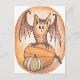 Carte postale Halloween chauve-souris et Citrouill