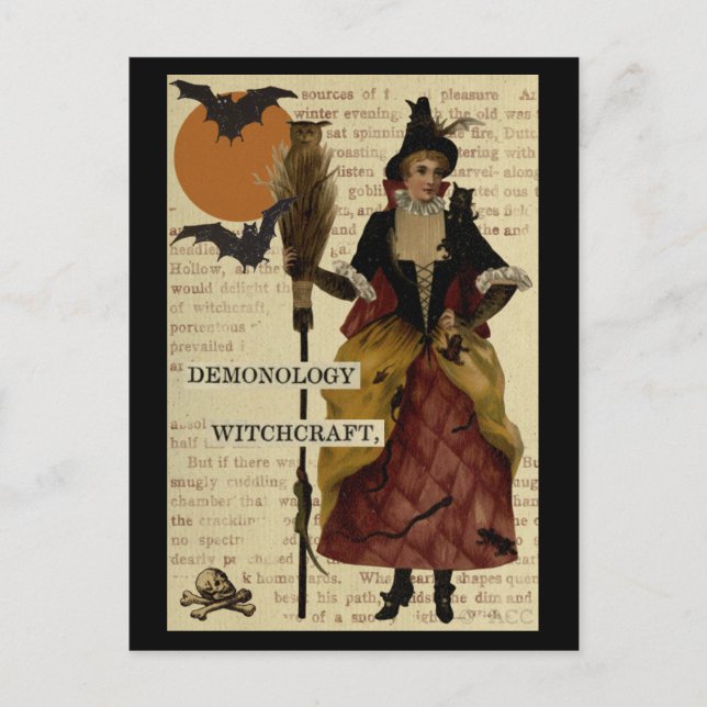 Carte Postale Halloween Chauve-souris Lune Chouette Crâne (Devant)