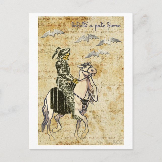 Carte Postale Halloween chevalier noir squelette de mort sur che (Devant)