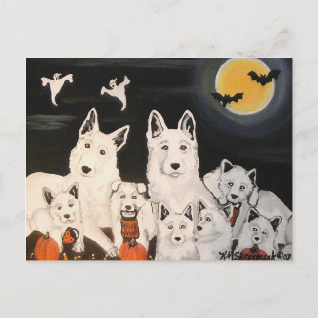 Carte Postale Halloween Chien blanc Allemand Berger Famille de C (Devant)