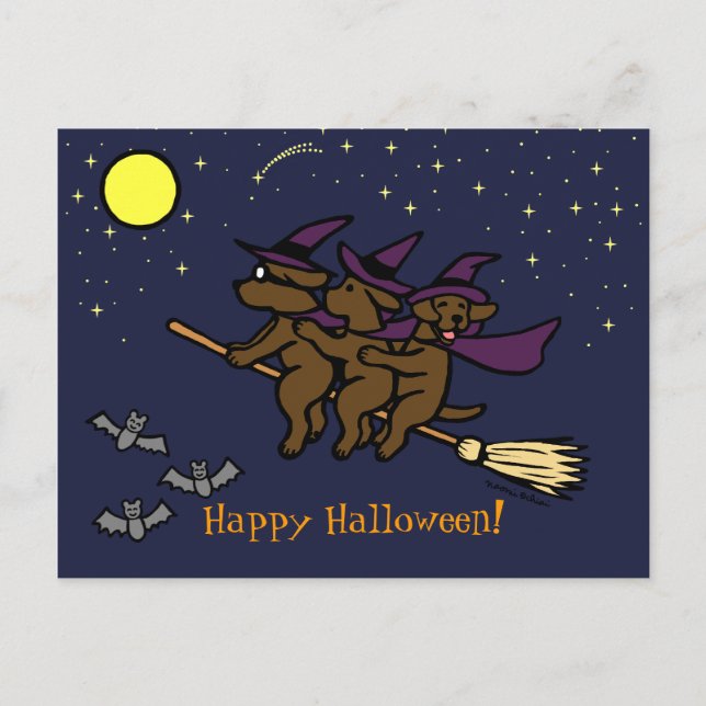 Carte Postale Halloween Chocolate Labrador Riders! (Devant)