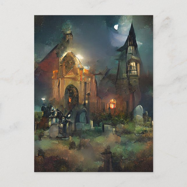 Carte Postale Halloween Church, Moonlight, Horror Cemetery (Devant)