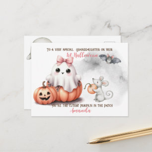 Carte Postale Halloween Citrouille Fantôme Cute Bat