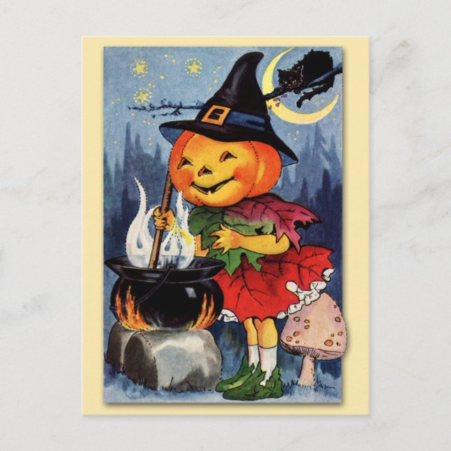 Carte Postale Halloween Citrouille Head Fairy! (Devant)