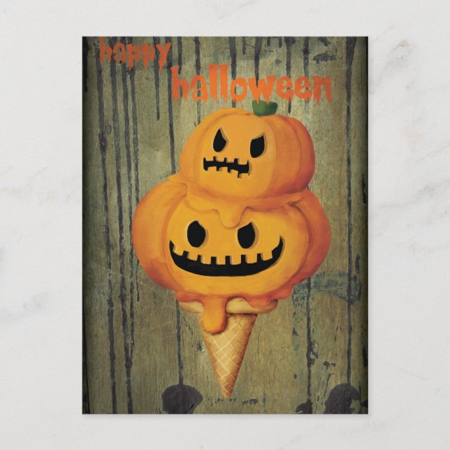 Carte Postale Halloween Citrouille Ice Cream Cone (Devant)