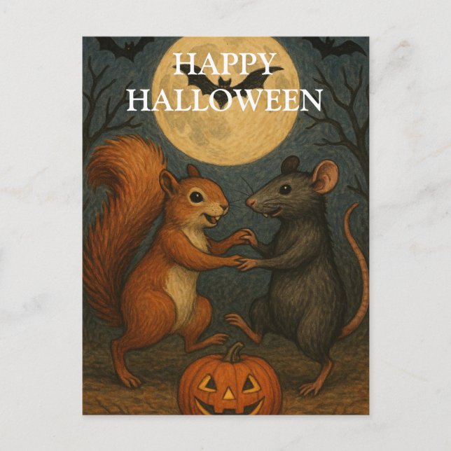 Carte Postale Halloween Citrouille sorcière nuit effrayante (Devant)