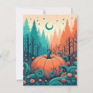 Carte Postale Halloween citrouille, verdure botanique et automne