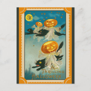 Carte Postale Halloween Citrouille Vintage Chat Noir