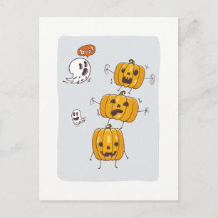 Carte postale Halloween Citrouilles et fantômes