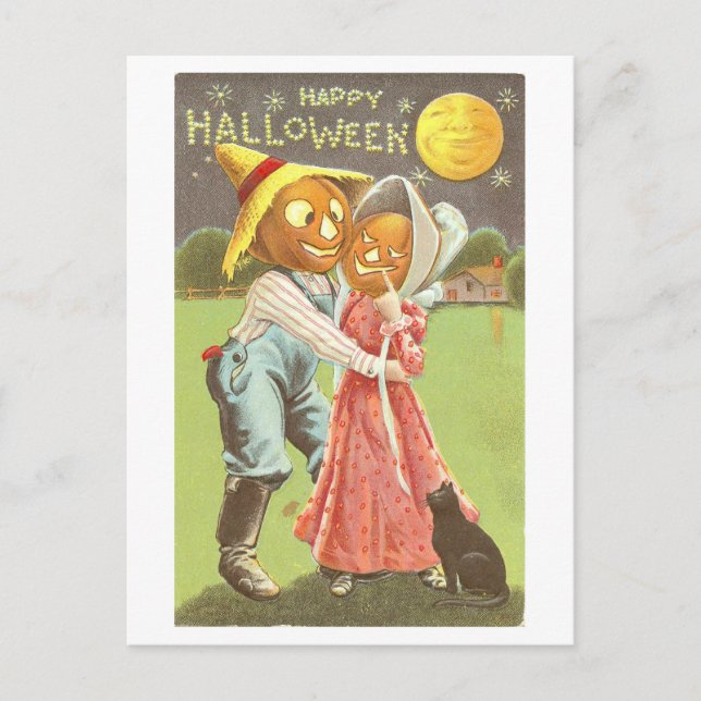 Carte postale Halloween Citrouilles qui s'embrasse (Devant)